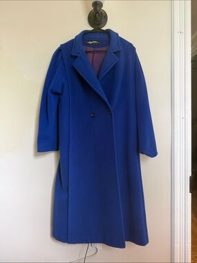 Classic Royal Blue Double-Breasted Wool Trench Coat